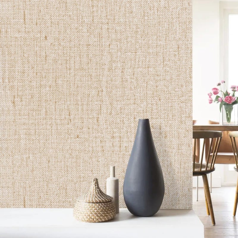 lenify Beige Grasscloth Wallpaper Peel and Stick Wallpaper Textured Contact Paper 15.7inch x 196.8inch Faux Linen Wallpaper Vintage Grasscloth Contact Paper Self Adhesive Removable Wallpaper Vinyl - Image 3